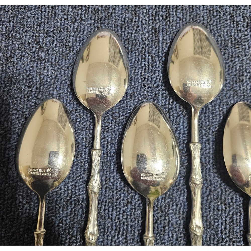 Oxford Hall JADE Soup Spoon Textured Bamboo Cane Stainless Flatware Set Of 6 - Picture 6 of 9
